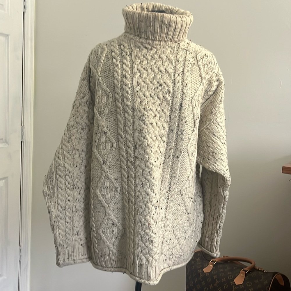Inis Crafts Ivory Cream 100% Wool Chunky Knit Sweater, Size X-Large